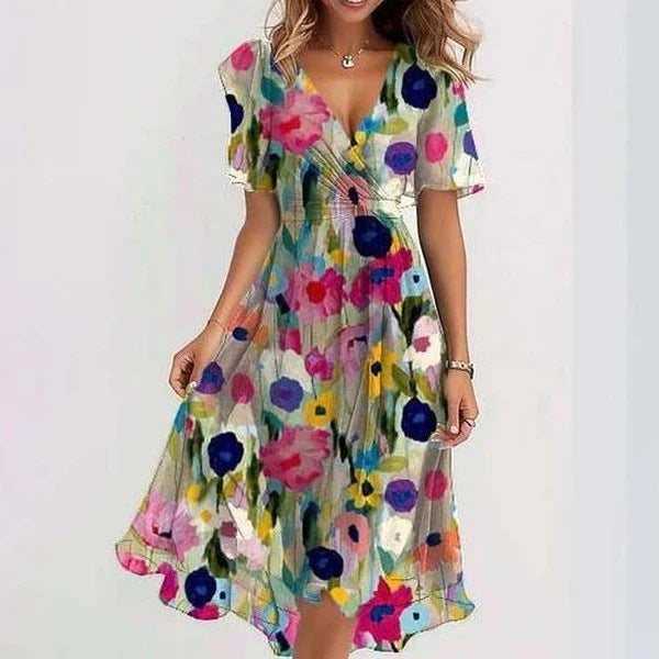 Chiffon Print Short Sleeve Dress