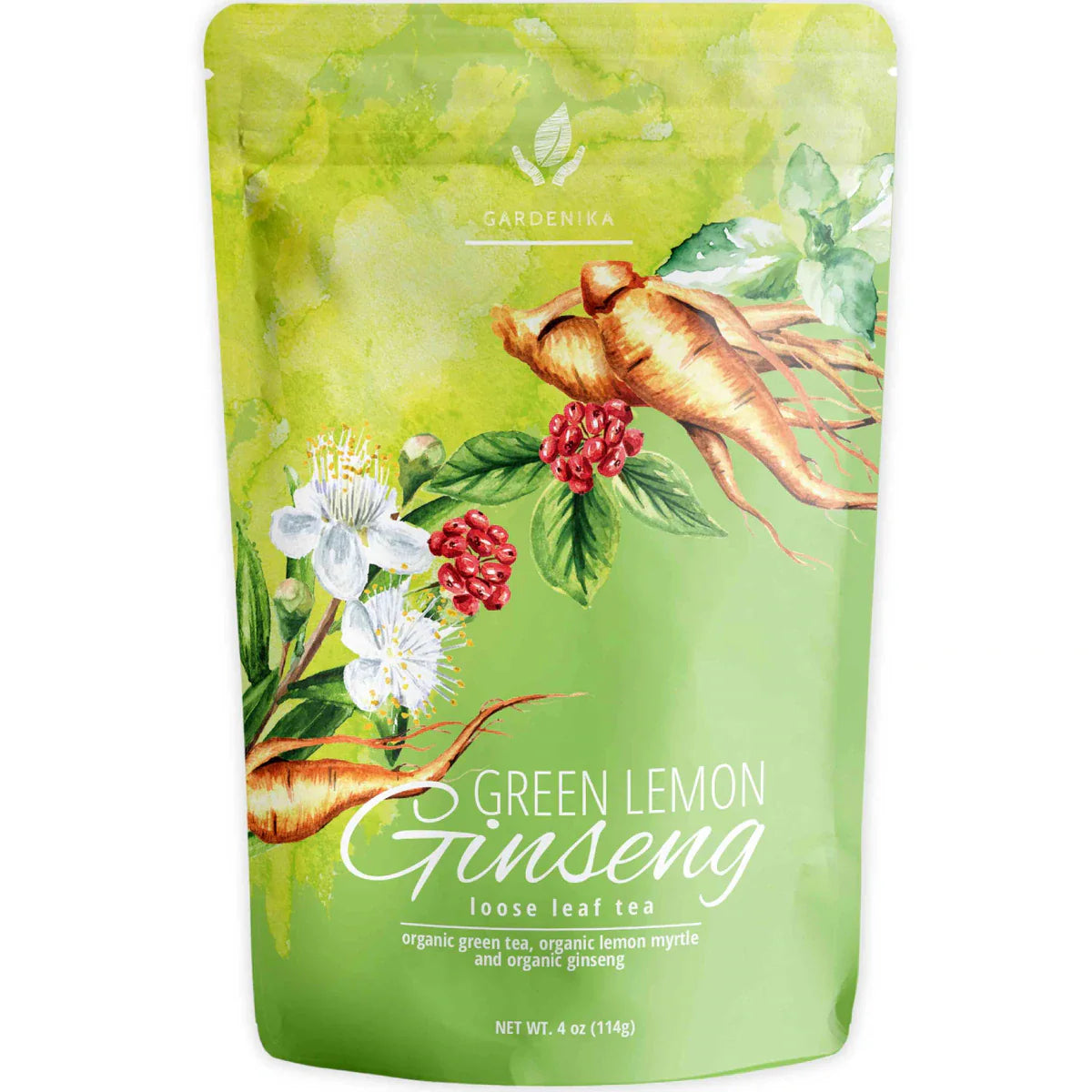 Té de ginseng y limón verde Gardenika, hojas sueltas, orgánico USDA, 55+ tazas – 113 g (4 oz)