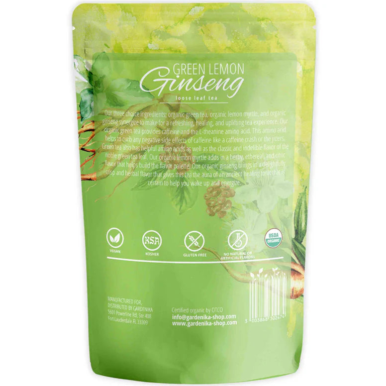 Té de ginseng y limón verde Gardenika, hojas sueltas, orgánico USDA, 55+ tazas – 113 g (4 oz)