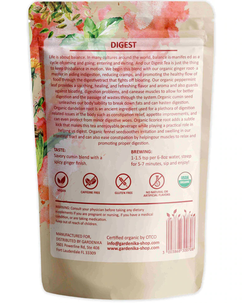 Té de hierbas Gardenika Digest de hojas sueltas, orgánico USDA, sin cafeína - 114 g