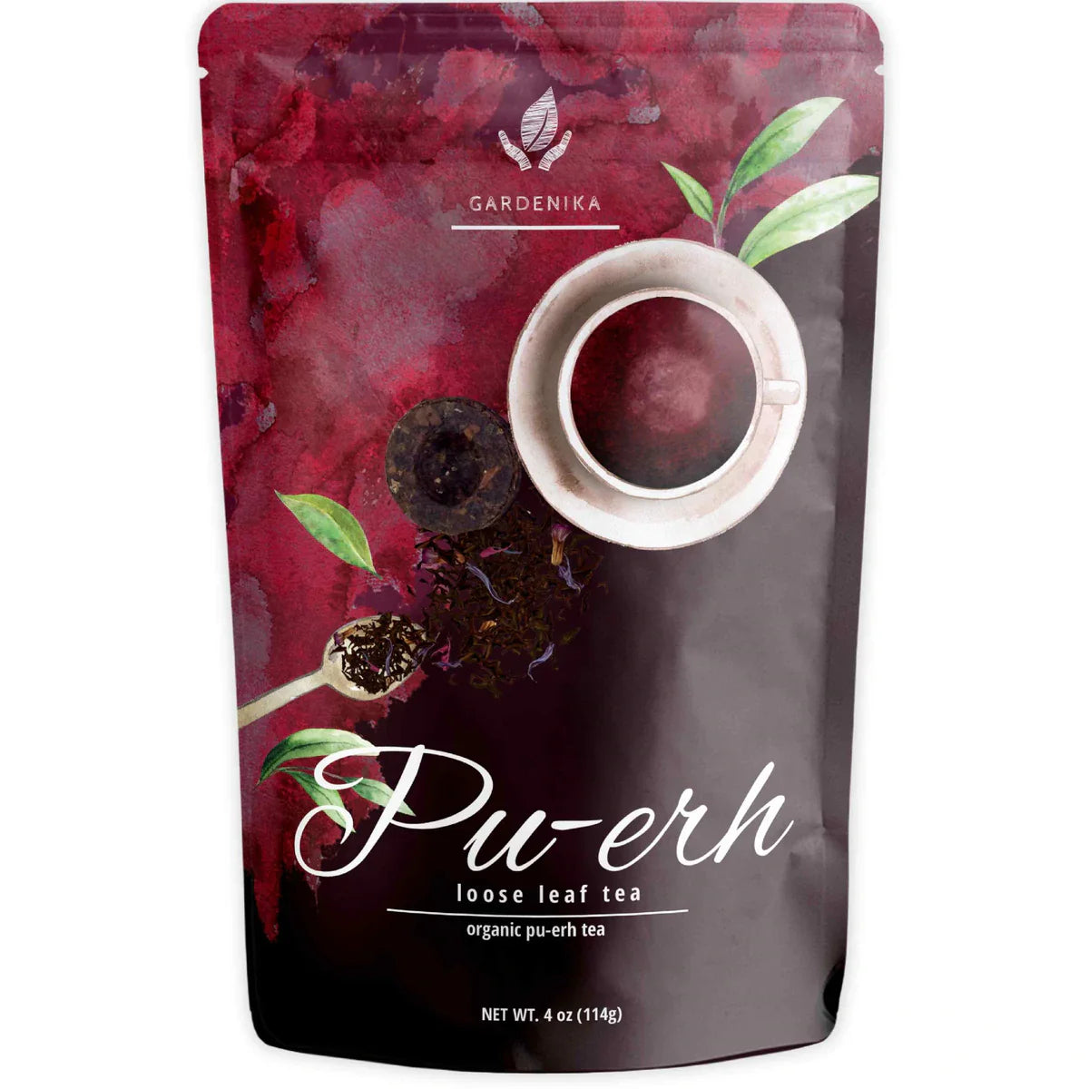 Té Pu-erh Gardenika, hojas sueltas, orgánico USDA, negro chino, 55+ tazas – 113 g (4 oz)