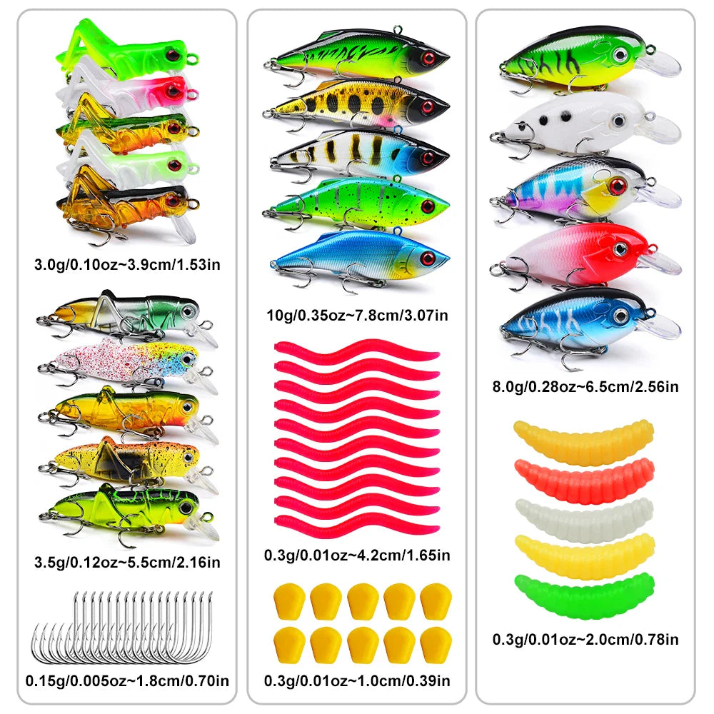 Angelzubehör-Set für Barsch, Forelle, Lachs, weicher Kunststoff-Wurmköder, Wobbler-Köder