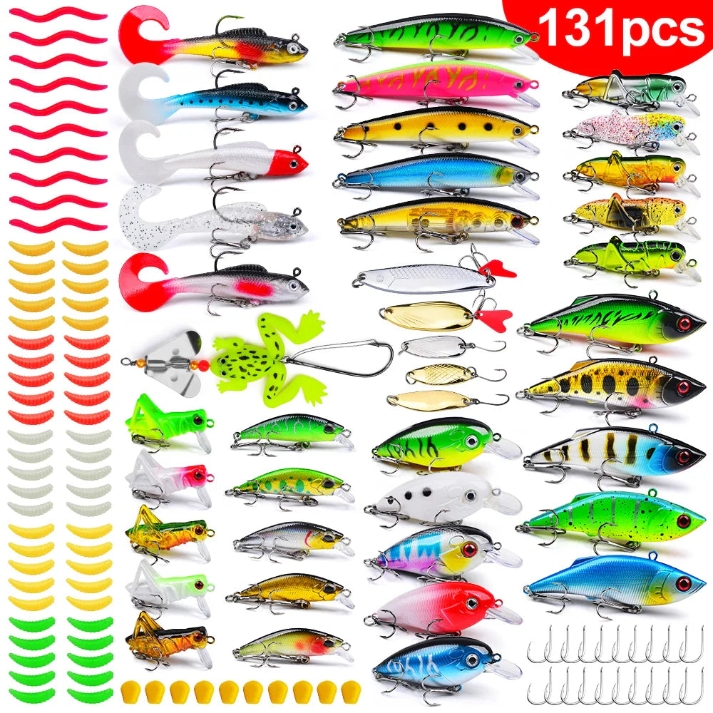 Angelzubehör-Set für Barsch, Forelle, Lachs, weicher Kunststoff-Wurmköder, Wobbler-Köder