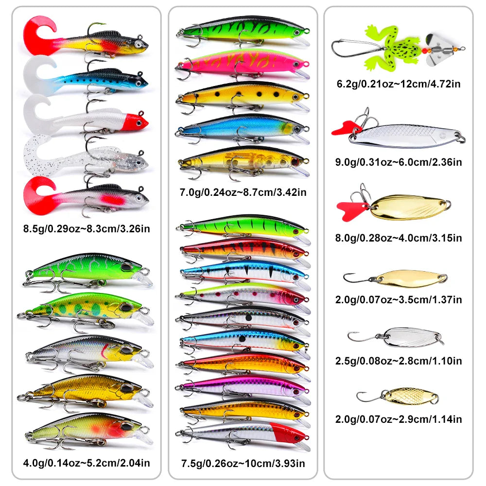 Angelzubehör-Set für Barsch, Forelle, Lachs, weicher Kunststoff-Wurmköder, Wobbler-Köder