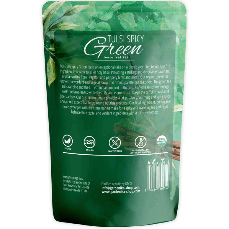 Té verde picante Gardenika Tulsi, hojas sueltas, orgánico certificado por el USDA, más de 55 tazas – 113 g (4 oz)