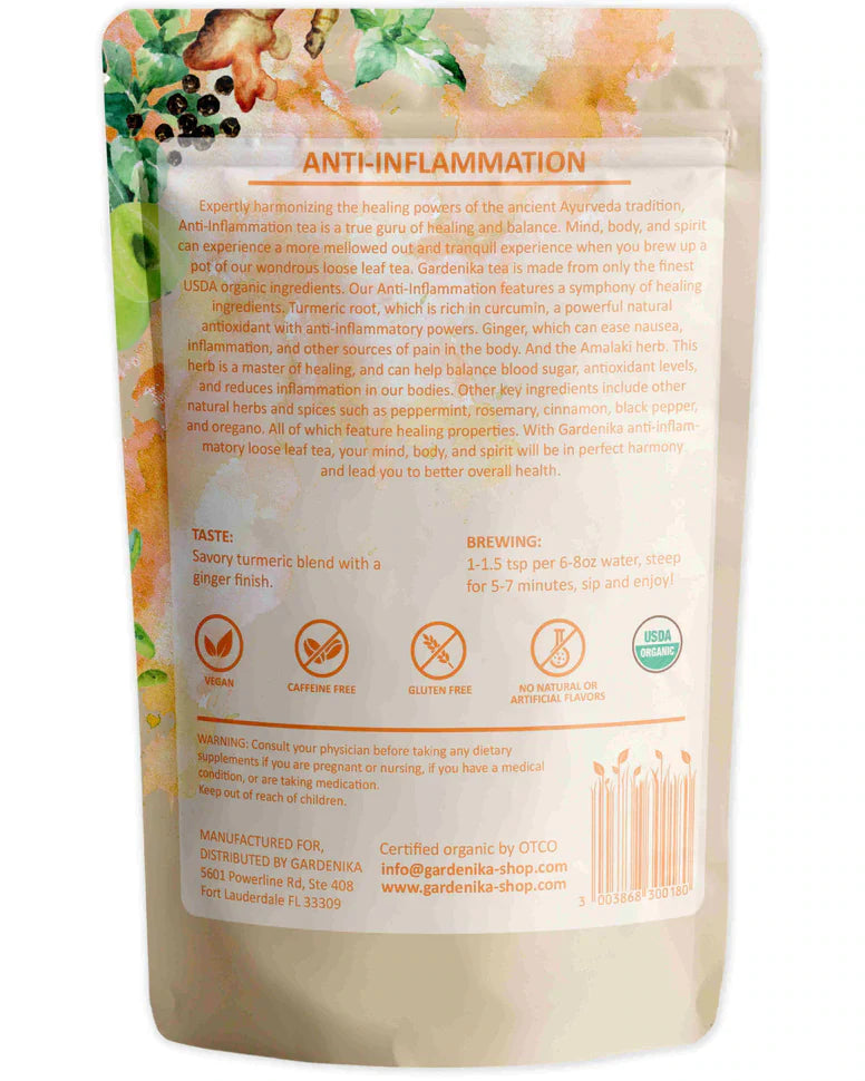 Té de hierbas antiinflamatorio de hojas sueltas Gardenika, orgánico USDA, sin cafeína - 114 g