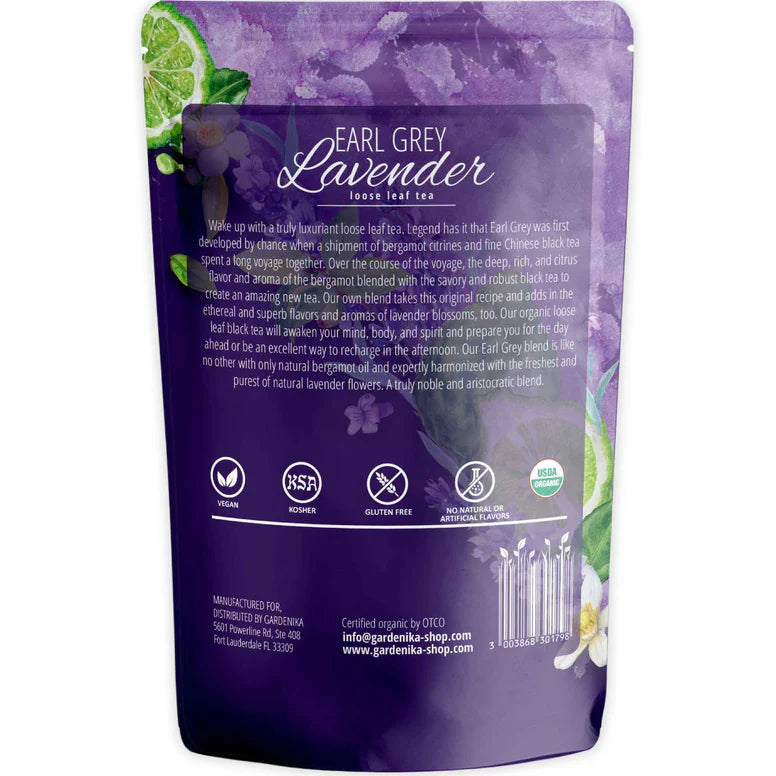 Té de lavanda Earl Grey de Gardenika, hojas sueltas, orgánico certificado por el USDA, más de 55 tazas (113 g)