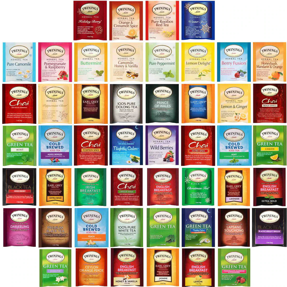 Twinings Tea Bags Gift Sampler - Caffeinated, Herbal & Decaf - 50 Ct, 50 Flavors Hookah Flavors