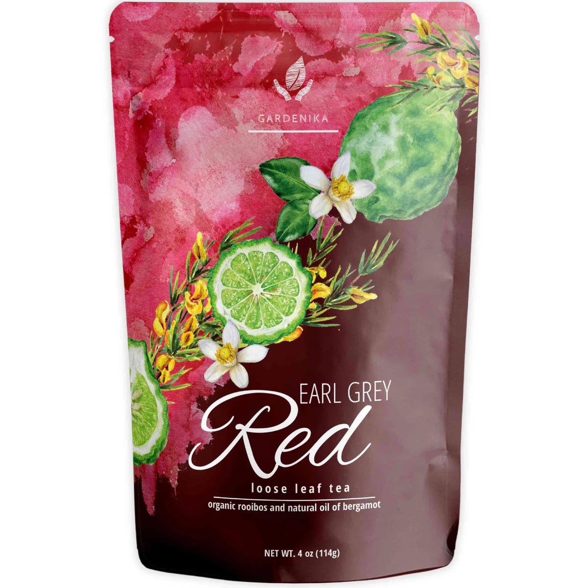 Té rojo Earl Grey Gardenika, hojas sueltas, orgánico USDA, sin cafeína, más de 55 tazas – 113 g (4 oz) 