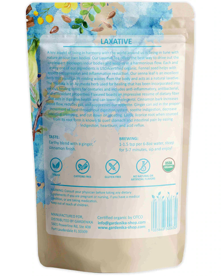 Té de hierbas laxante Gardenika, hojas sueltas, orgánico USDA, sin cafeína - 114 g