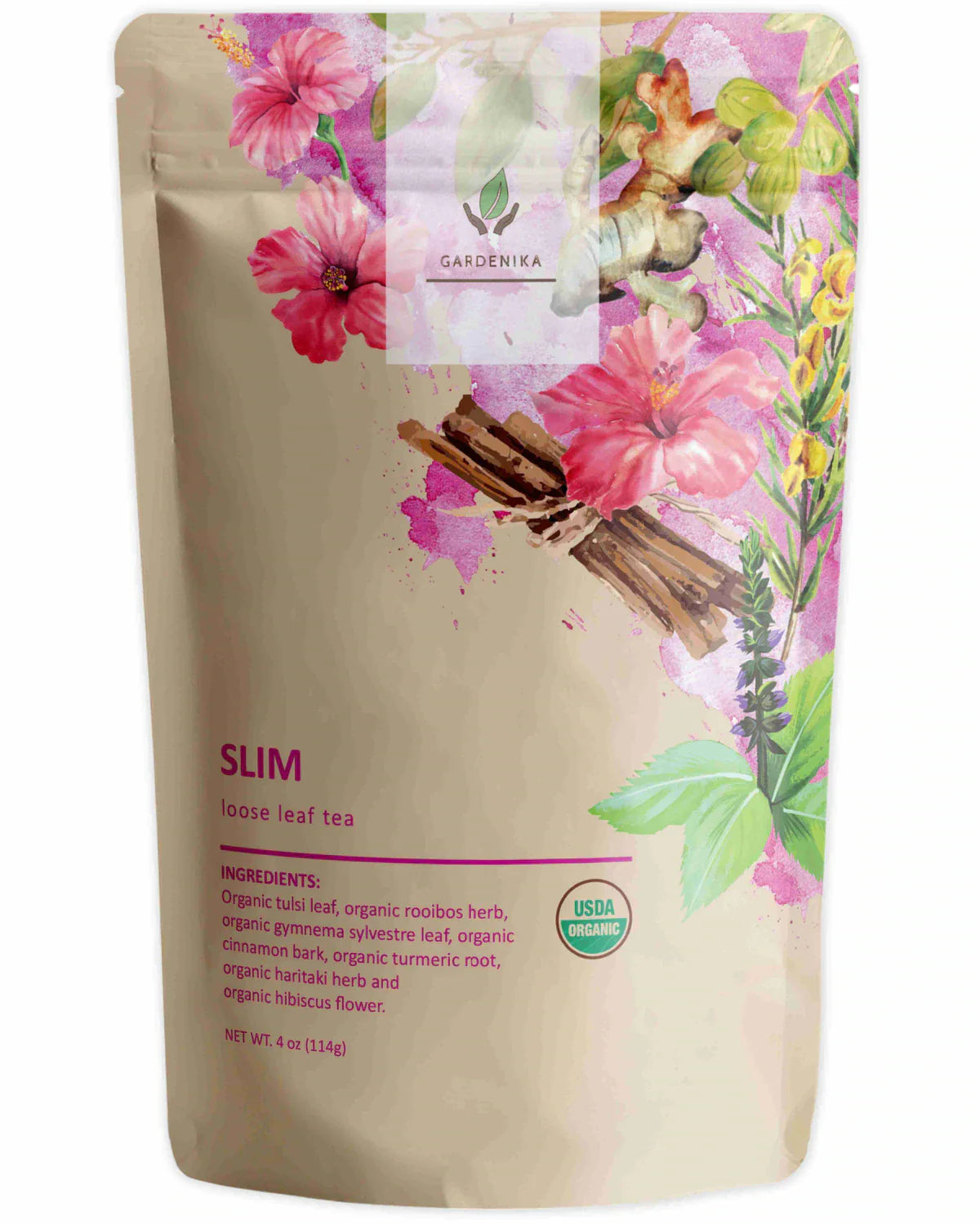 Té de hierbas Gardenika Slim de hojas sueltas, orgánico USDA, sin cafeína - 114 g