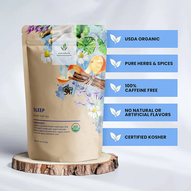 Gardenika Sleep Kräutertee mit losen Blättern, USDA Bio, koffeinfrei – 4 oz (114 g)