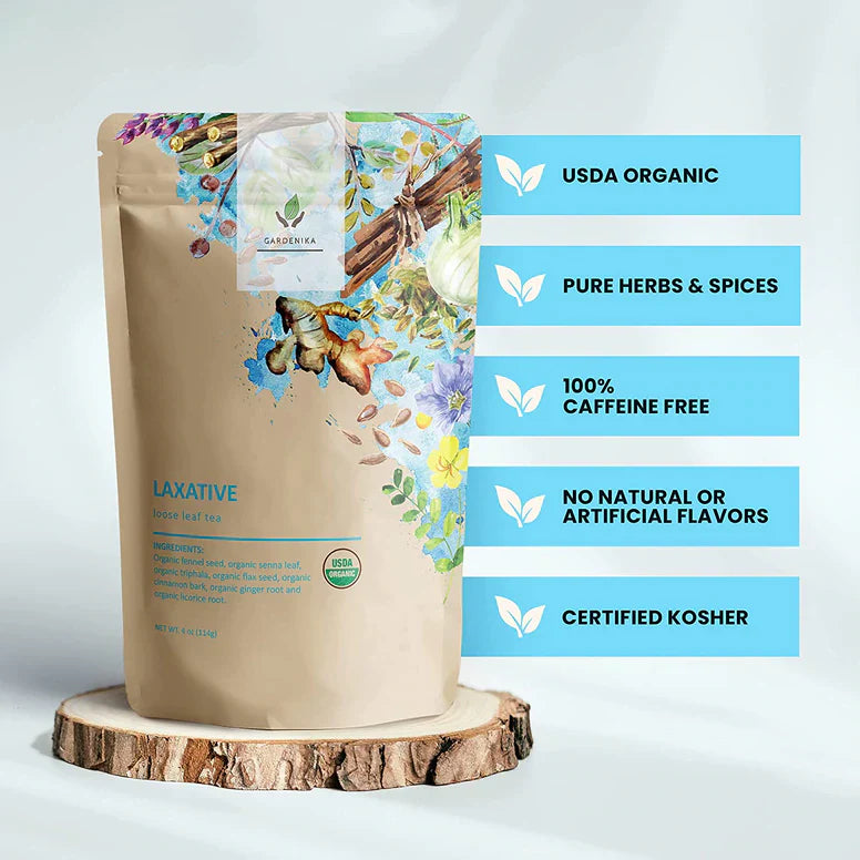 Té de hierbas laxante Gardenika, hojas sueltas, orgánico USDA, sin cafeína - 114 g