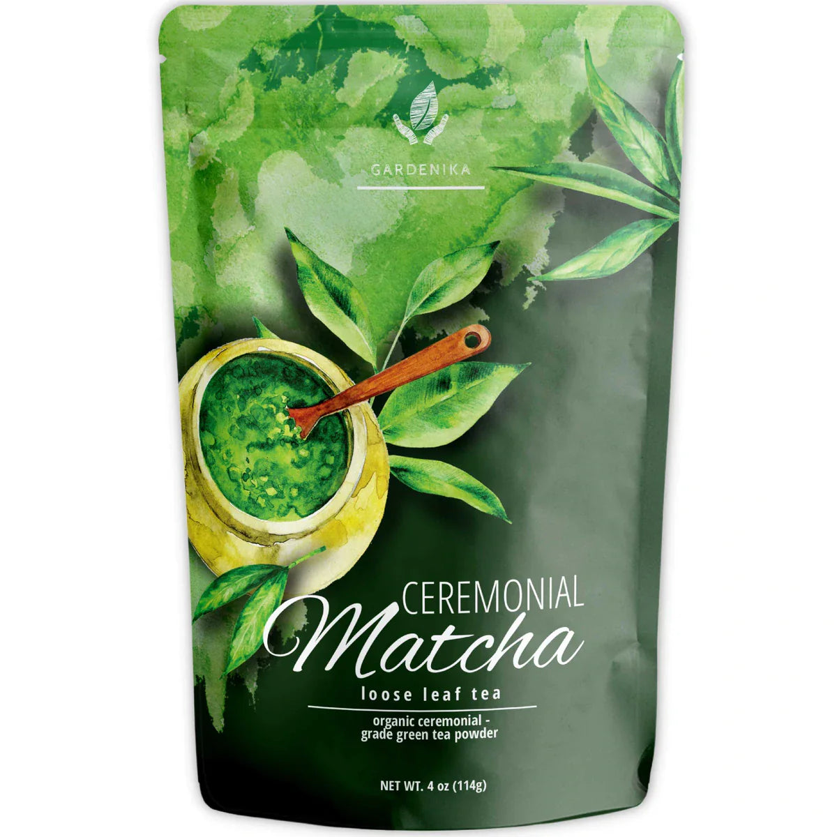Té verde matcha en polvo de grado ceremonial Gardenika, orgánico certificado por el USDA, para más de 55 porciones – 113 g (4 oz) 