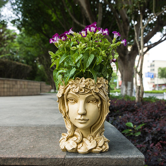 【cumpara unul si primesti unul gratis】Decorațiune de grădină, sculptură artistică a zeiței plantelor în ghiveci