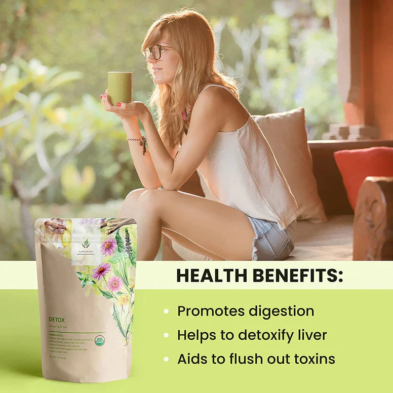 Té de hierbas de hojas sueltas Gardenika Detox, orgánico USDA, sin cafeína - 114 g