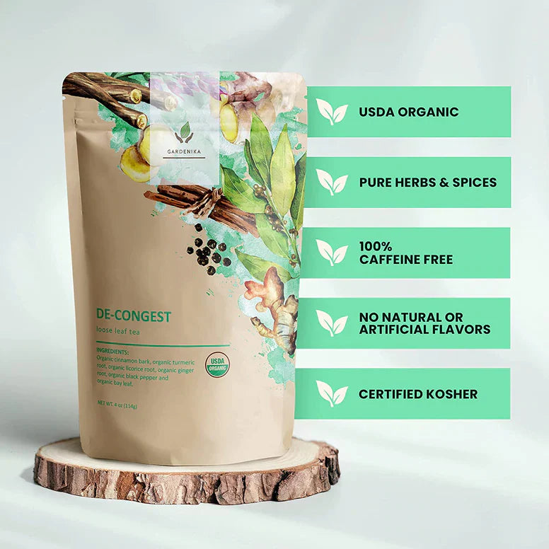 Gardenika De-Congest Kräutertee mit losen Blättern, USDA Bio, koffeinfrei – 4 oz (114 g)