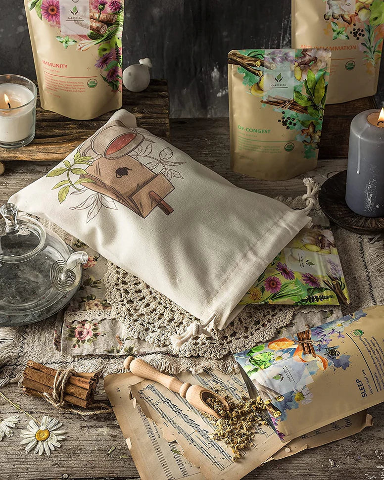 Gardenika Kräutertee-Geschenkset mit losen Blättern, USDA-Bio, koffeinfrei, über 120 Tassen – 5er-Pack 