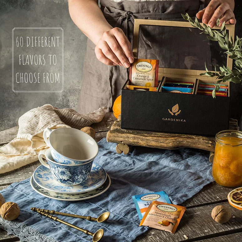 Twinings Teebeutel-Probepackung in Geschenkbox – Kräutertee, koffeinfrei und koffeinhaltig – 60 Stück, 60 Geschmacksrichtungen, Shisha-Aromen 