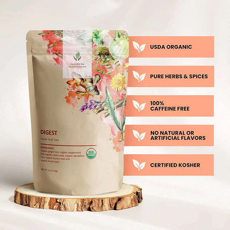 Gardenika Digest Kräutertee mit losen Blättern, USDA-Bio, koffeinfrei – 114 g