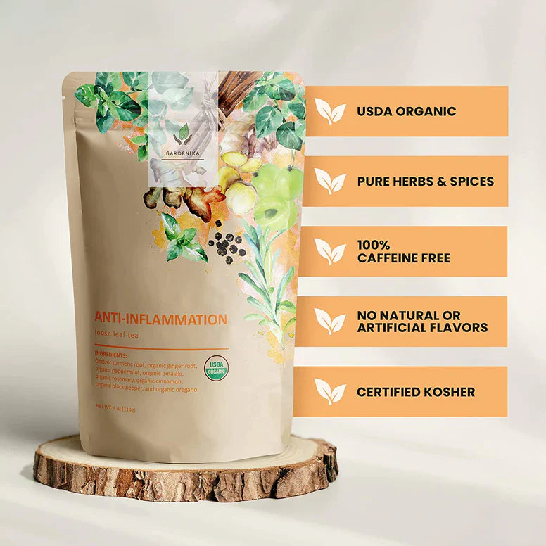 Gardenika Entzündungshemmender Kräutertee mit losen Blättern, USDA-Bio, koffeinfrei – 114 g