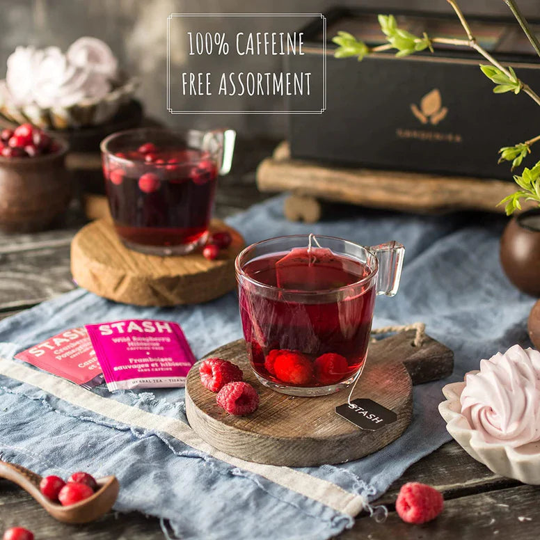Caja de regalo con muestrario de bolsitas de té de hierbas y descafeinado Stash, sin cafeína - 60 unidades, 20 sabores