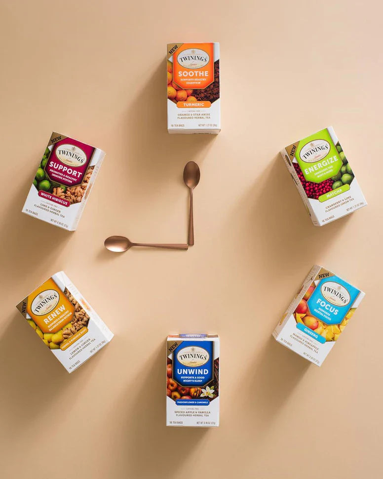 Bolsitas de té Twinings para el bienestar y la inmunidad - Surtido con y sin cafeína - 36 unidades, 12 sabores para narguile