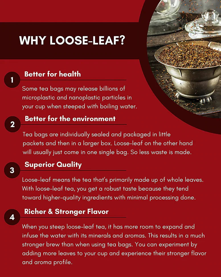 Té rojo Earl Grey Gardenika, hojas sueltas, orgánico USDA, sin cafeína, más de 55 tazas – 113 g (4 oz) 